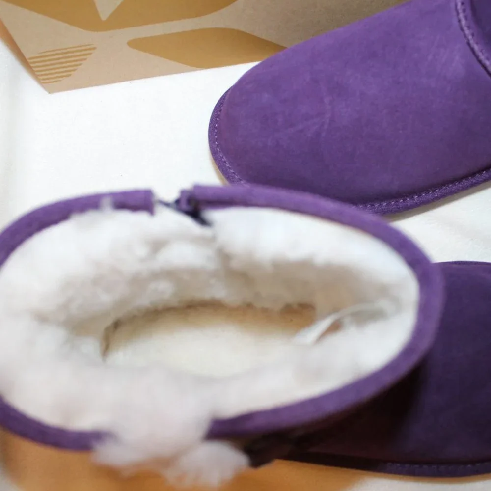 NIB UGG KOOLABURRA GIRL'S SUEDE FUR‎ LINED MINI BOW BOOTS PURPLE